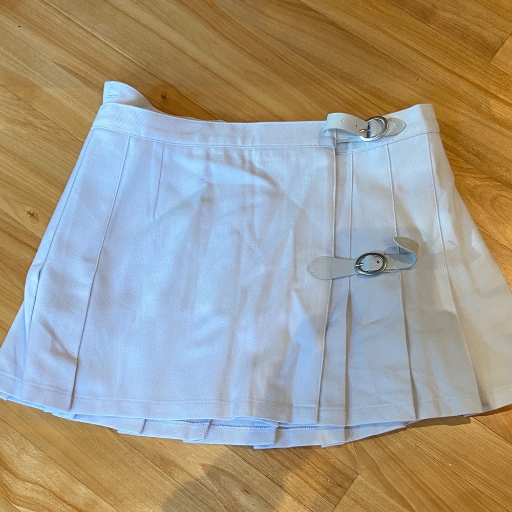 Brandy Melville White Skater Skirt with Buckle Accents